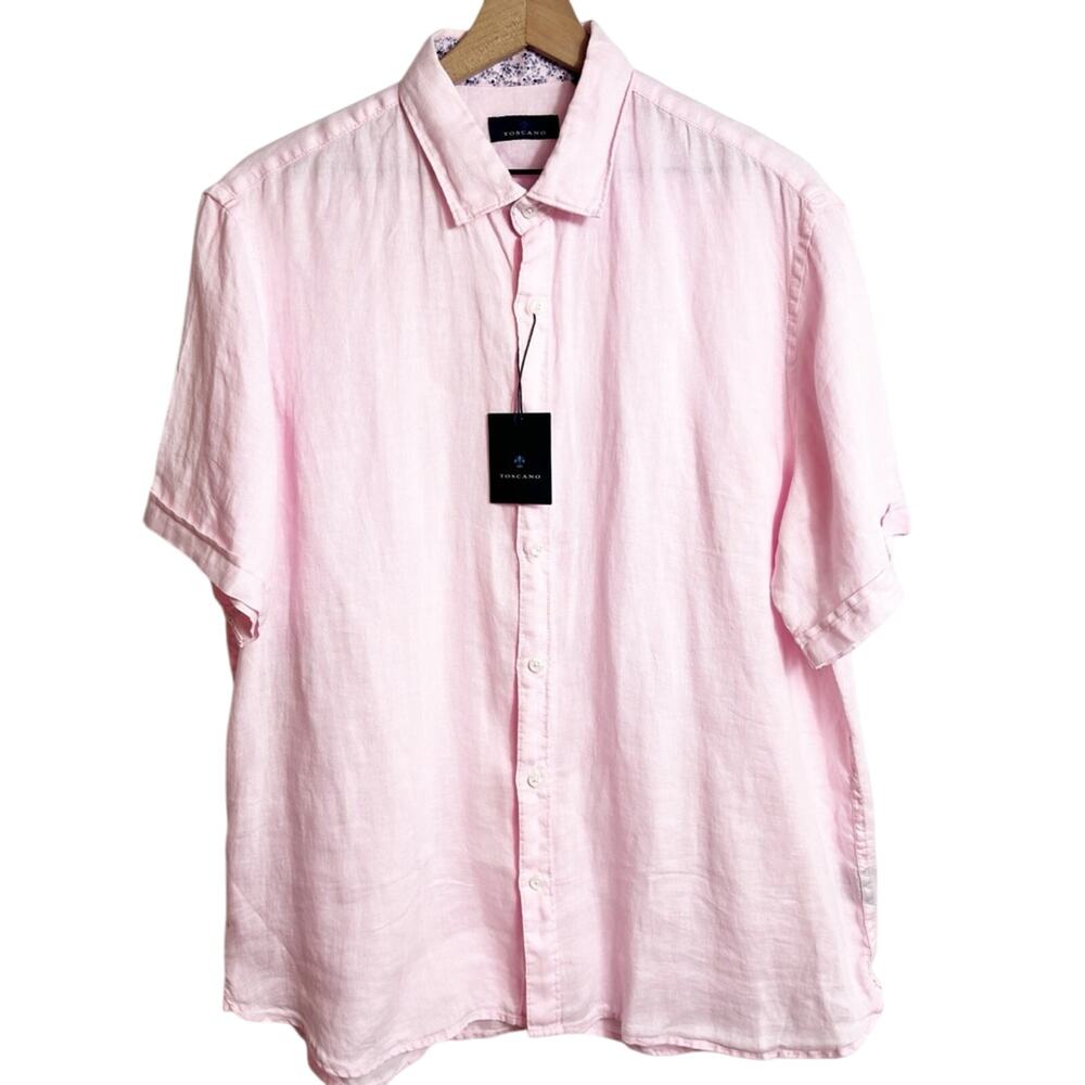TOSCANO PINK 100% LINEN MEN SHIRT SIZE XL BRAND NEW WITH TAGS